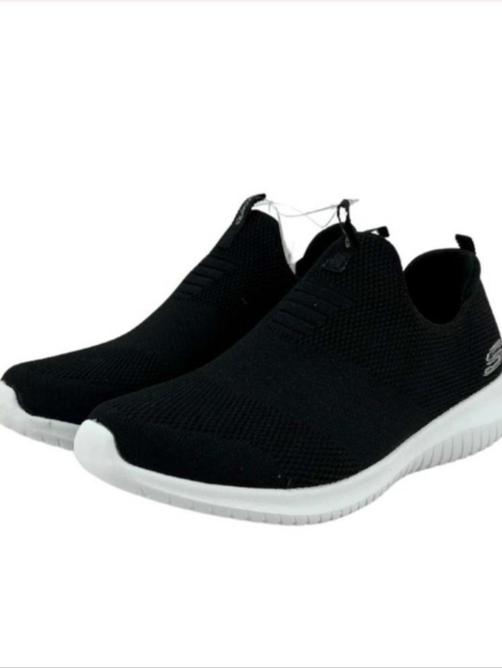 Skechers Black Knit Ultra Flex Slip-On Sneakers Shoes Runners White Sole Size 8